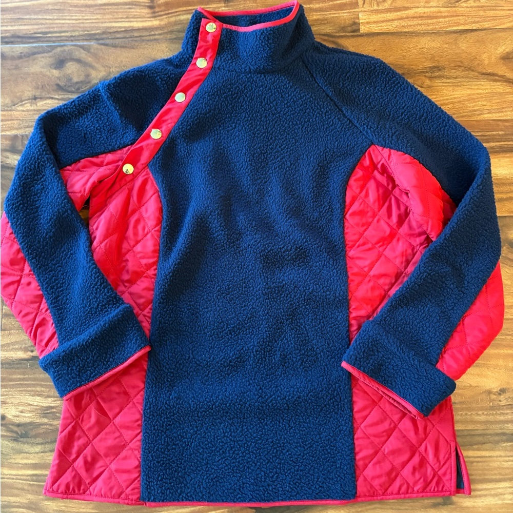 Sail To Sable Women’s Navy & Red Quilted Fleece Snap Pullover Medium M Coat Top